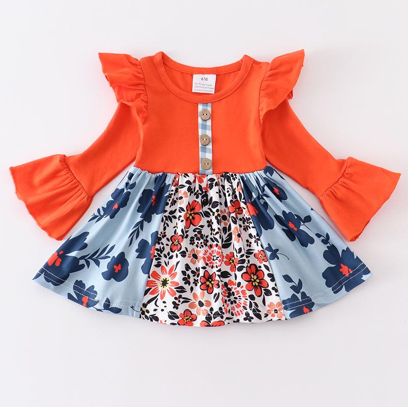 Abbie & Evie Orange floral print ruffle baby romper