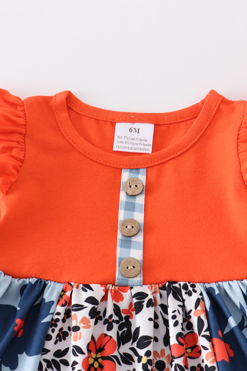 Abbie & Evie Orange floral print ruffle baby romper