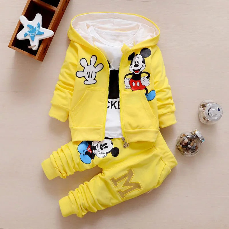 New Children Clothes Set Kids Boy Girl Long Sleeve T Shirts+Pants+Coat 3 PCS Mickey Autumn Outwear Suit Toddler Sport Tracksuit