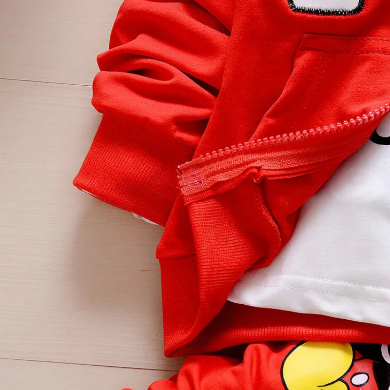 New Children Clothes Set Kids Boy Girl Long Sleeve T Shirts+Pants+Coat 3 PCS Mickey Autumn Outwear Suit Toddler Sport Tracksuit