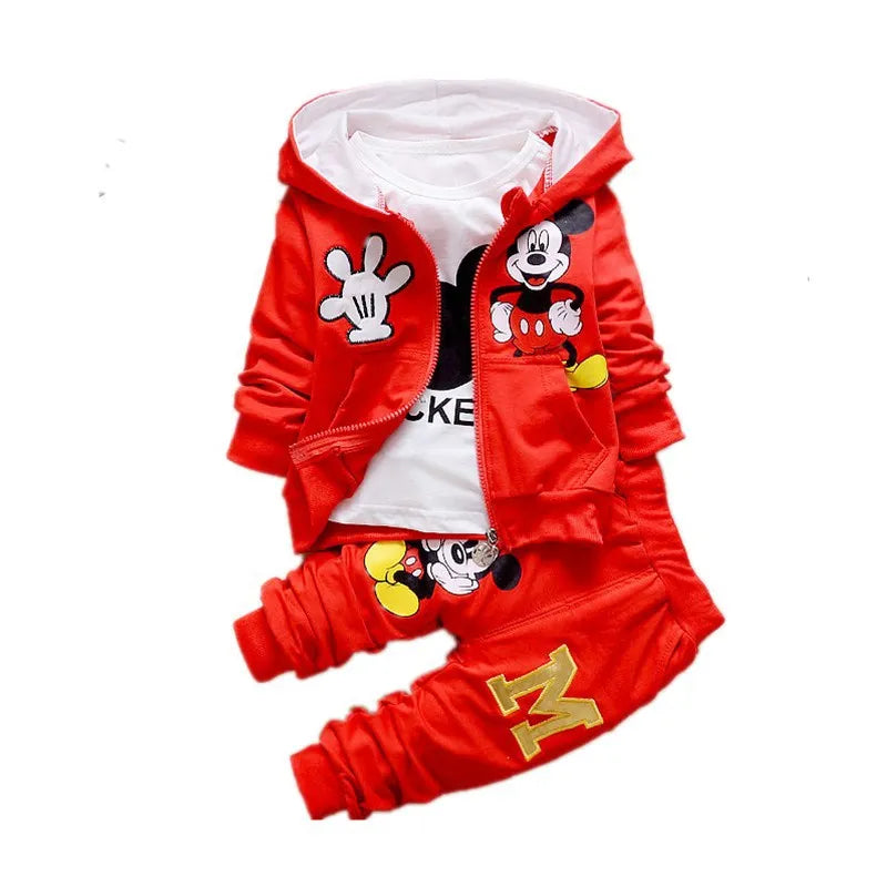 New Children Clothes Set Kids Boy Girl Long Sleeve T Shirts+Pants+Coat 3 PCS Mickey Autumn Outwear Suit Toddler Sport Tracksuit