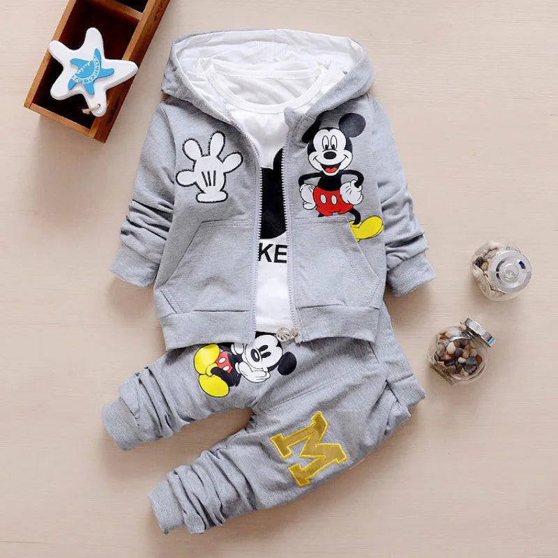 New Children Clothes Set Kids Boy Girl Long Sleeve T Shirts+Pants+Coat 3 PCS Mickey Autumn Outwear Suit Toddler Sport Tracksuit