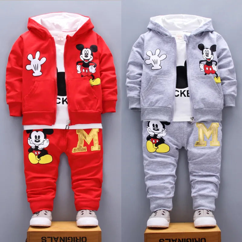 New Children Clothes Set Kids Boy Girl Long Sleeve T Shirts+Pants+Coat 3 PCS Mickey Autumn Outwear Suit Toddler Sport Tracksuit