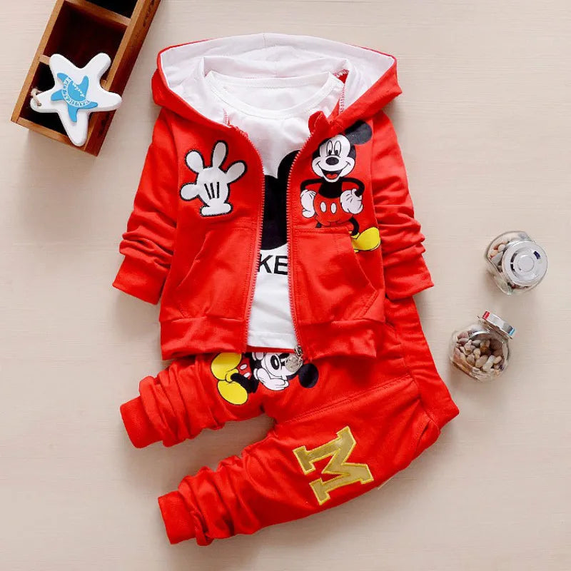 New Children Clothes Set Kids Boy Girl Long Sleeve T Shirts+Pants+Coat 3 PCS Mickey Autumn Outwear Suit Toddler Sport Tracksuit