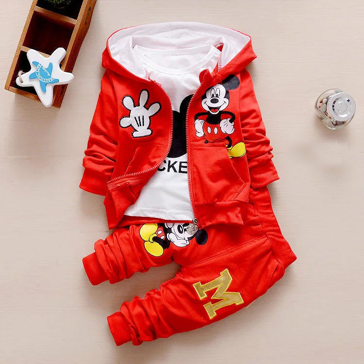 New Children Clothes Set Kids Boy Girl Long Sleeve T Shirts+Pants+Coat 3 PCS Mickey Autumn Outwear Suit Toddler Sport Tracksuit