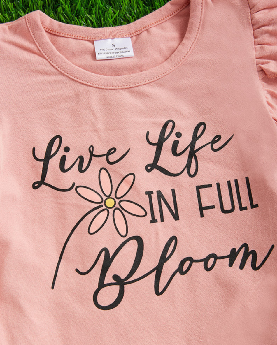 "Live Life In Full Bloom" Angel Sleeve Cameo Color Top