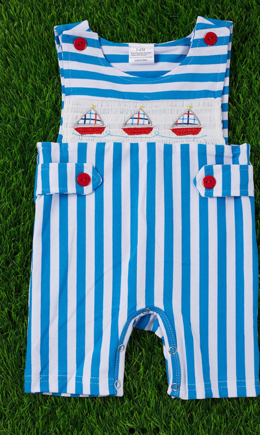 Sail Boat Smocked Baby Romper