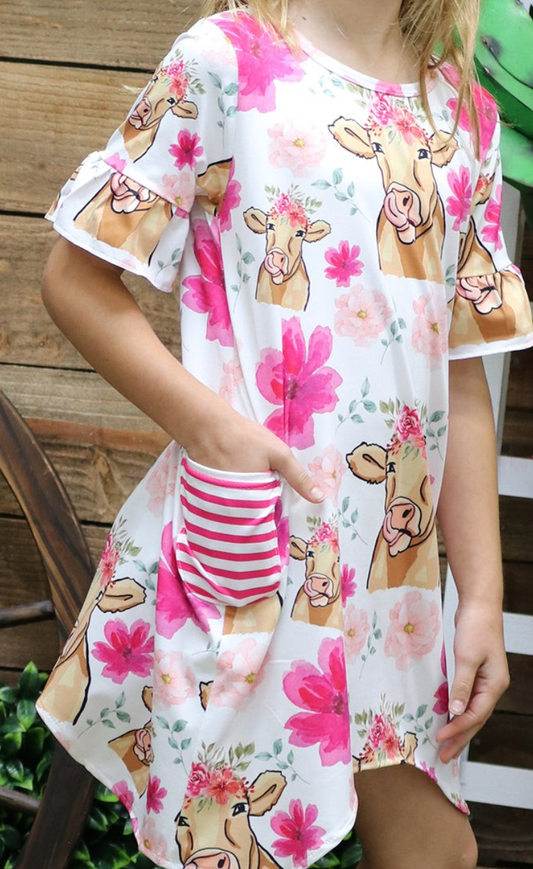 Cow Printed Dress with Side Pockets