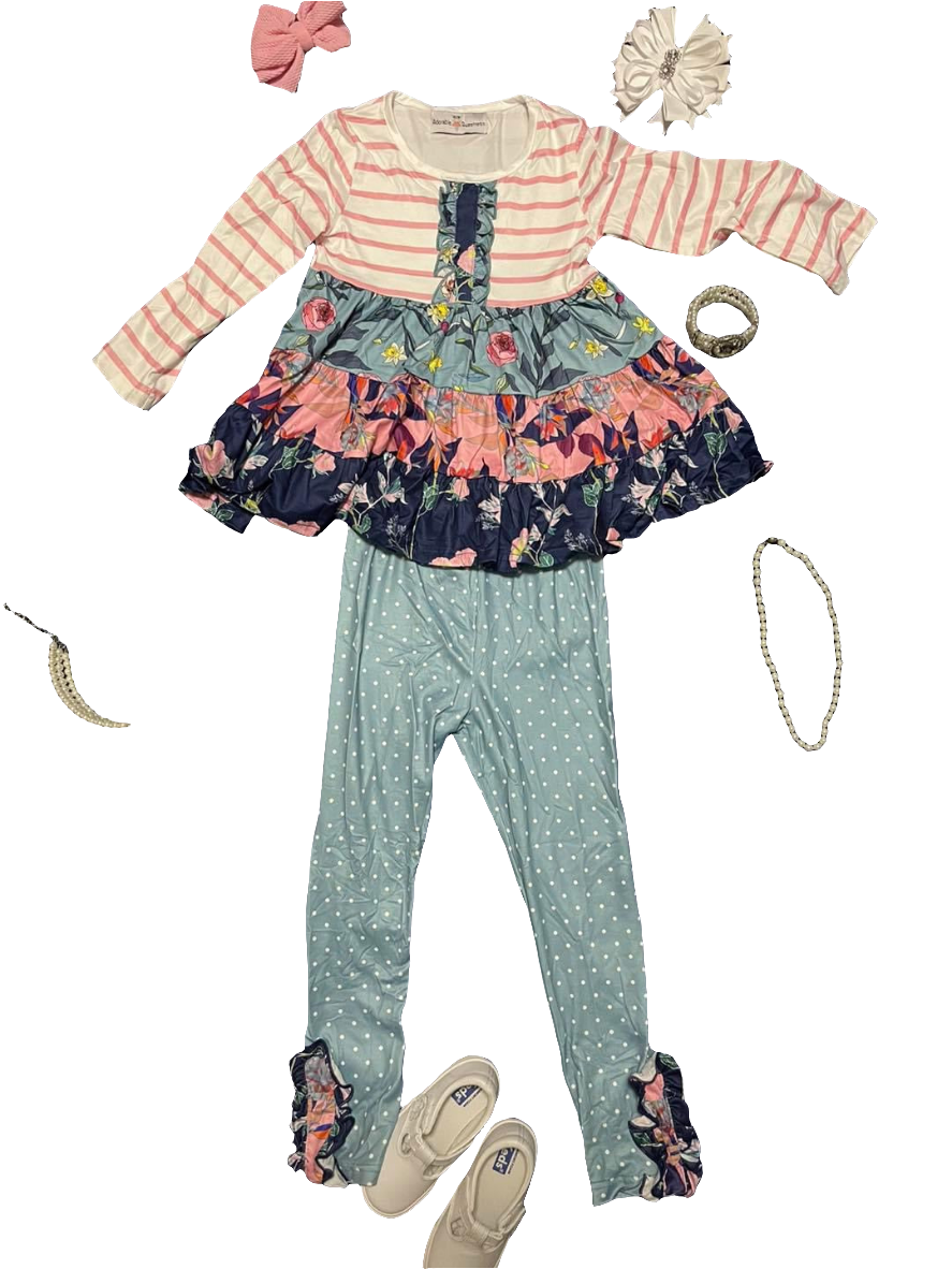 Kids Pink and Blue Three Tiered Two Piece Fall Winter Set