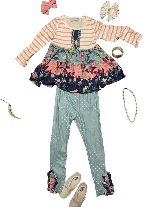 Kids Pink and Blue Three Tiered Two Piece Fall Winter Set